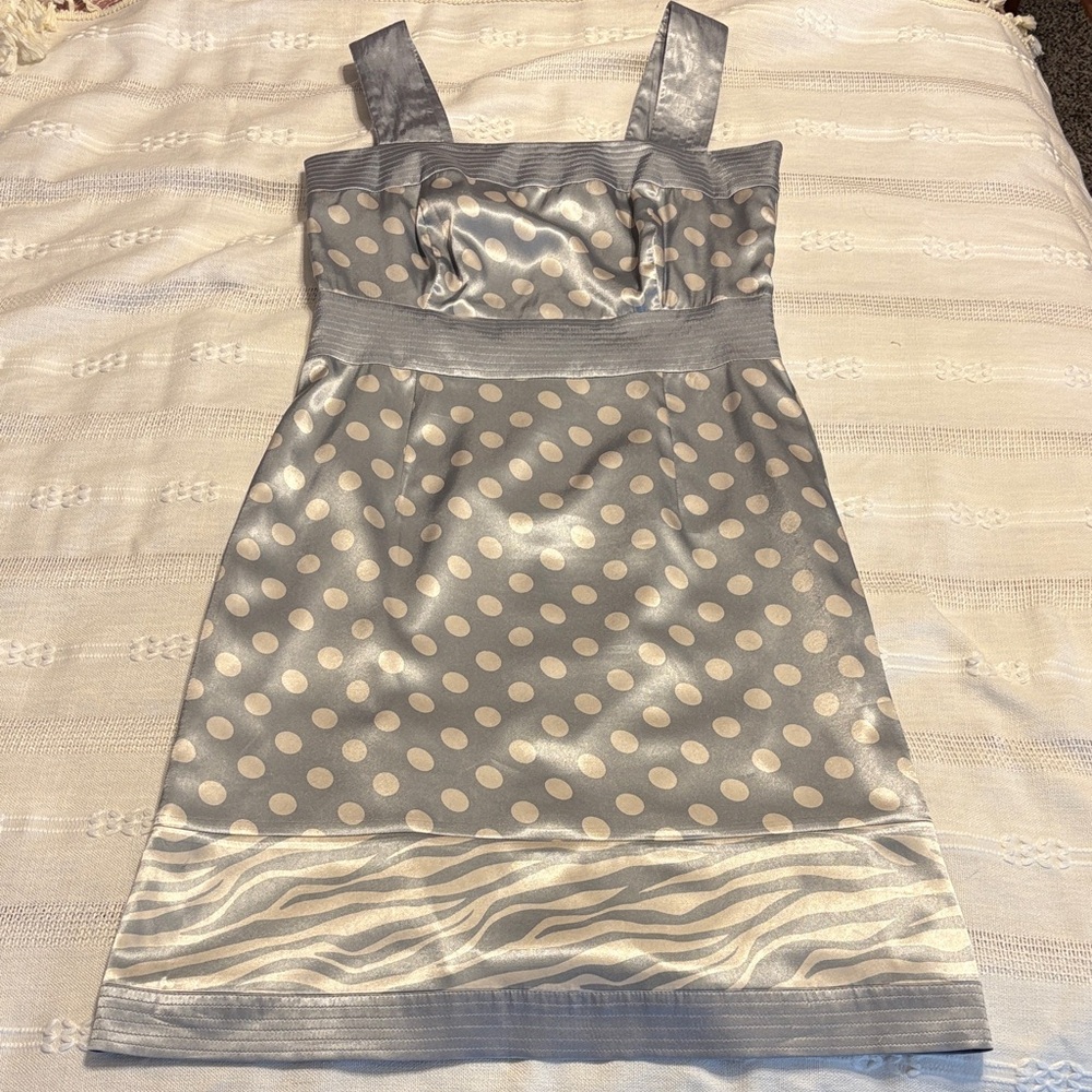BCBGMaxAzria Silver Polka Dot Mini Dress